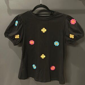 black top shirt puff sleeve with elastic size small